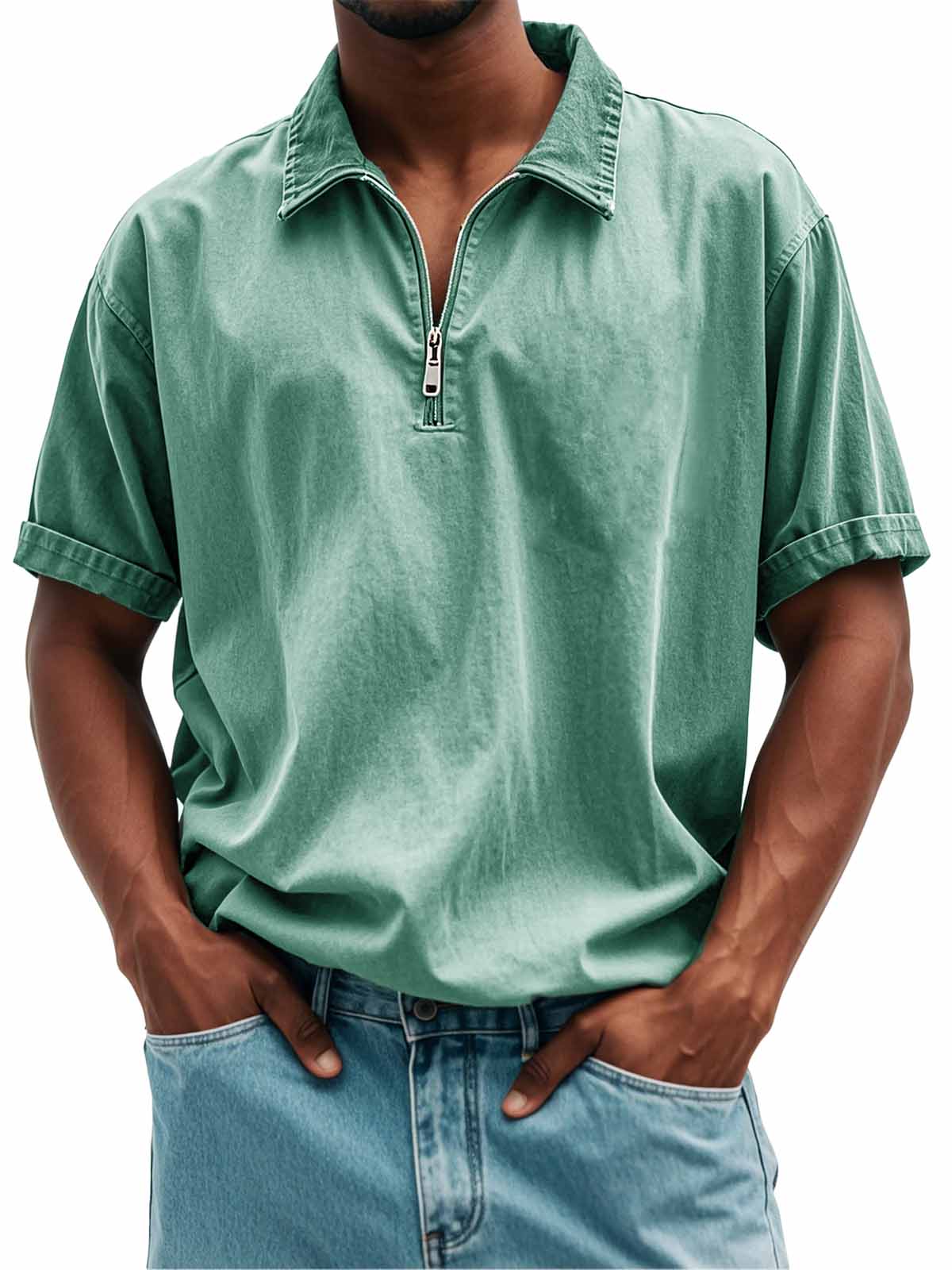 Herrenmode Retro Freizeit Stehkragen Kurzarm Polohemd-deurabatt