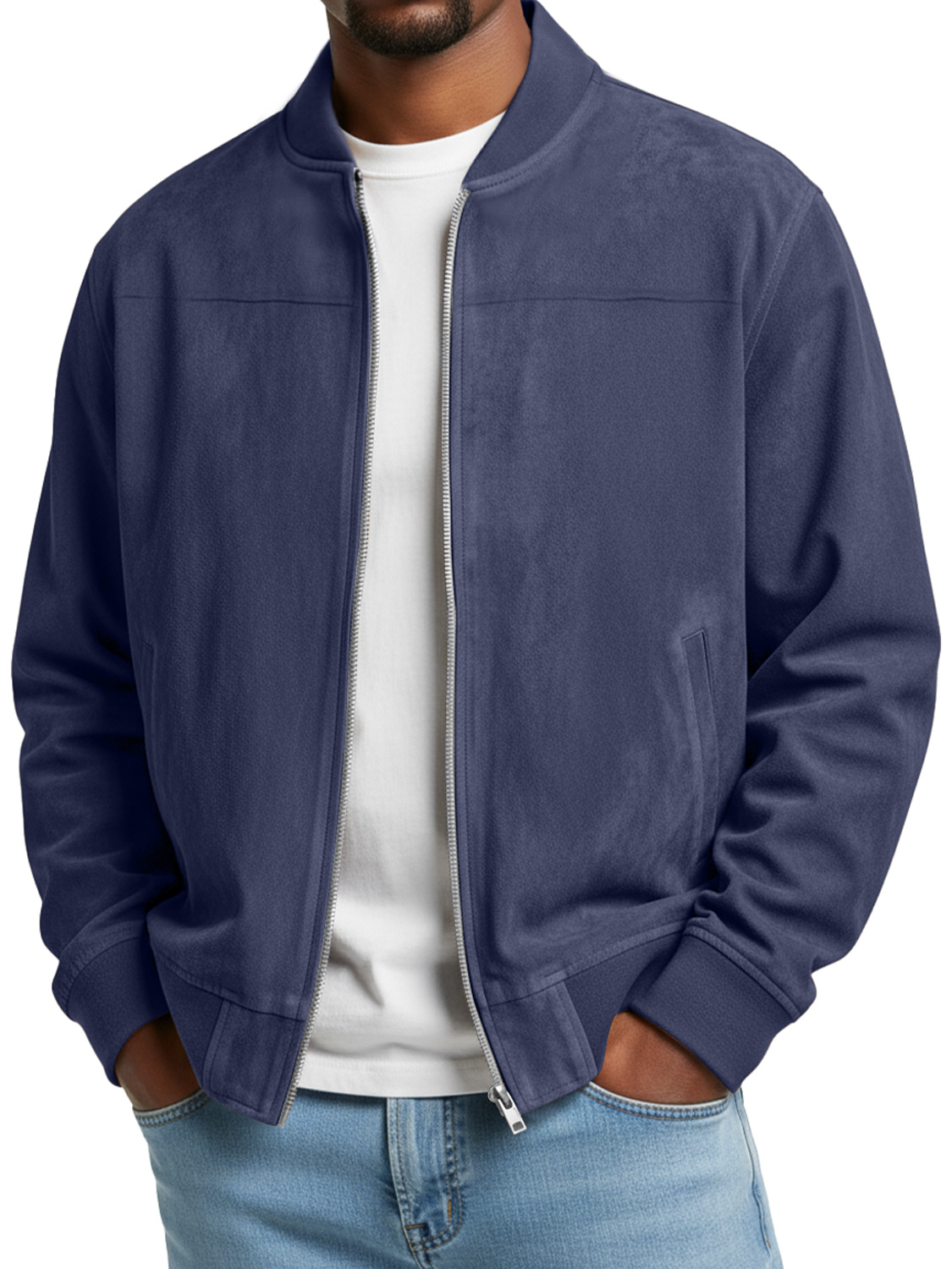 Schlichte Herren-Freizeitjacke aus Wildleder mit Reißverschluss-deurabatt
