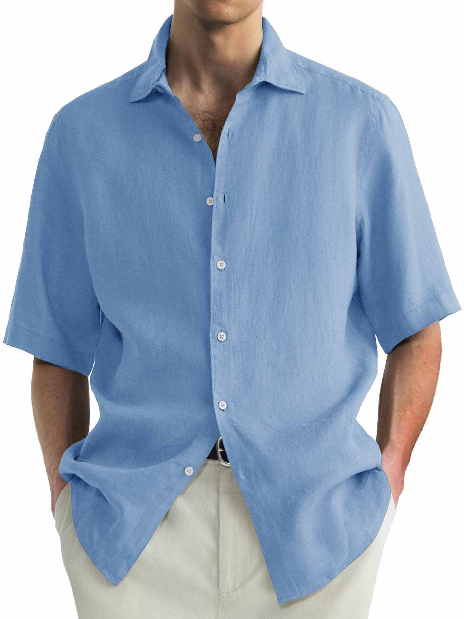 Herren Baumwolle Hawaiian Sommer Bequem Lässig Grundlegend Einfarbig Kurzarmhemd-deurabatt