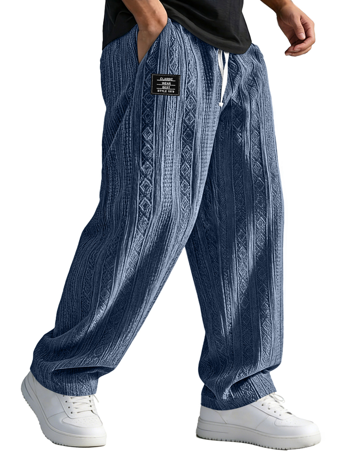 Herren Freizeit Jacquard Elastischer Bund Locker sitzende Hose mit gesticktem Logo-deurabatt