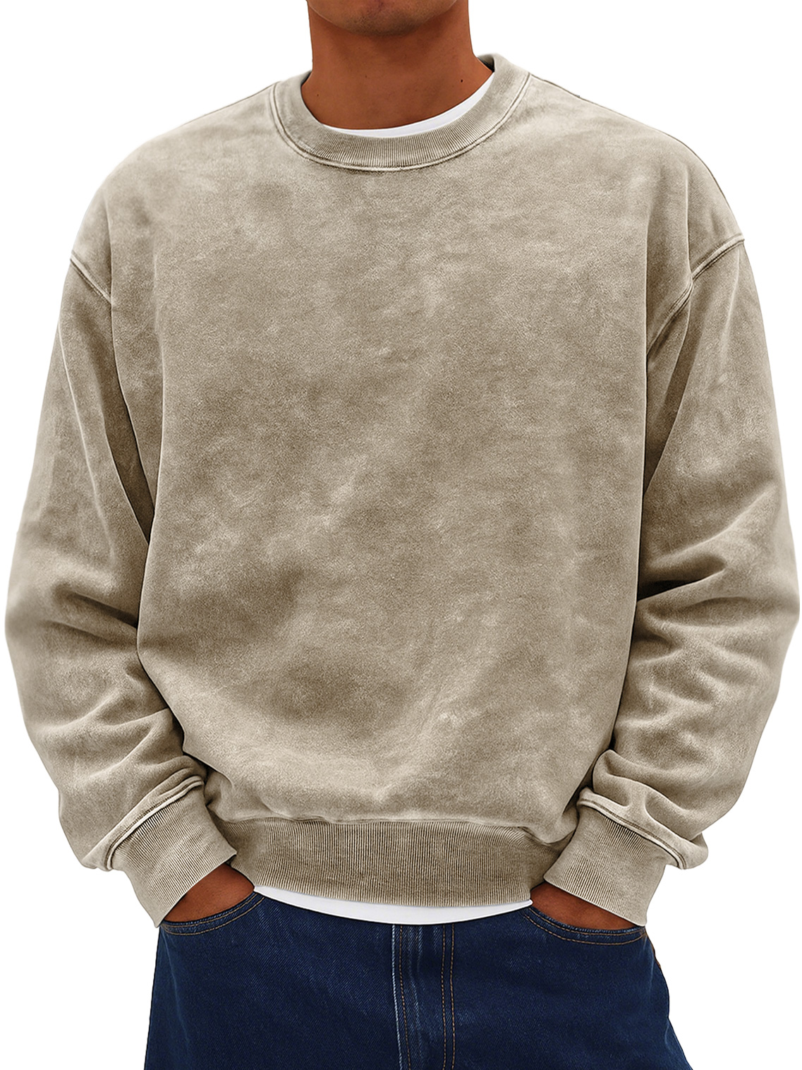 Herren Retro Daily Rundhals Baumwolle gewaschen abgenutzter Sweatshirt-deurabatt