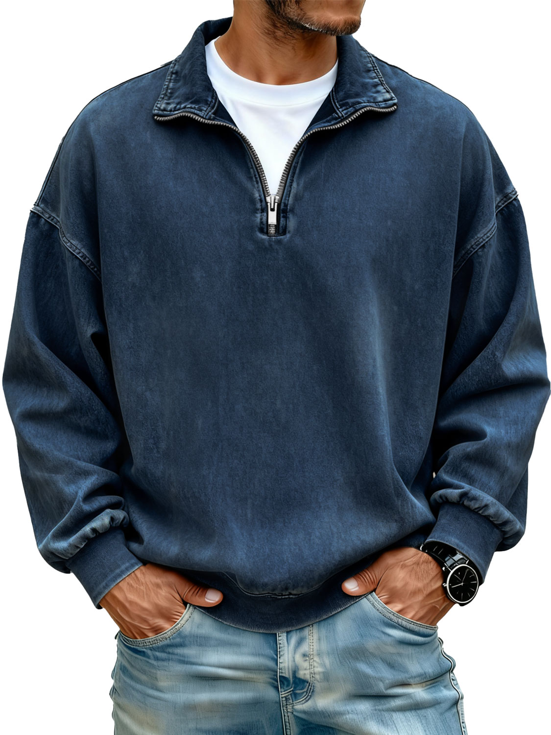 Herren Retro Stehkragen Reißverschluss Lässiger Lockere Sweatshirt-deurabatt