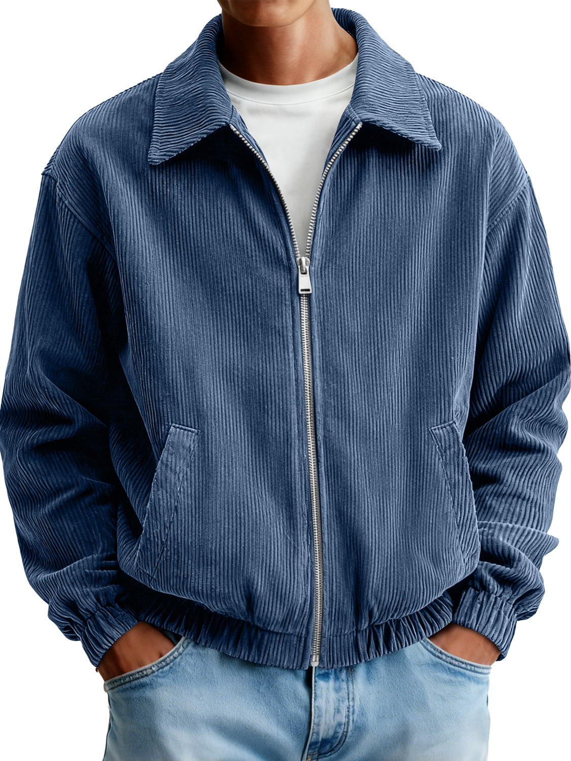 Herren Cordjacke mit Reverskragen und Reißverschluss-deurabatt