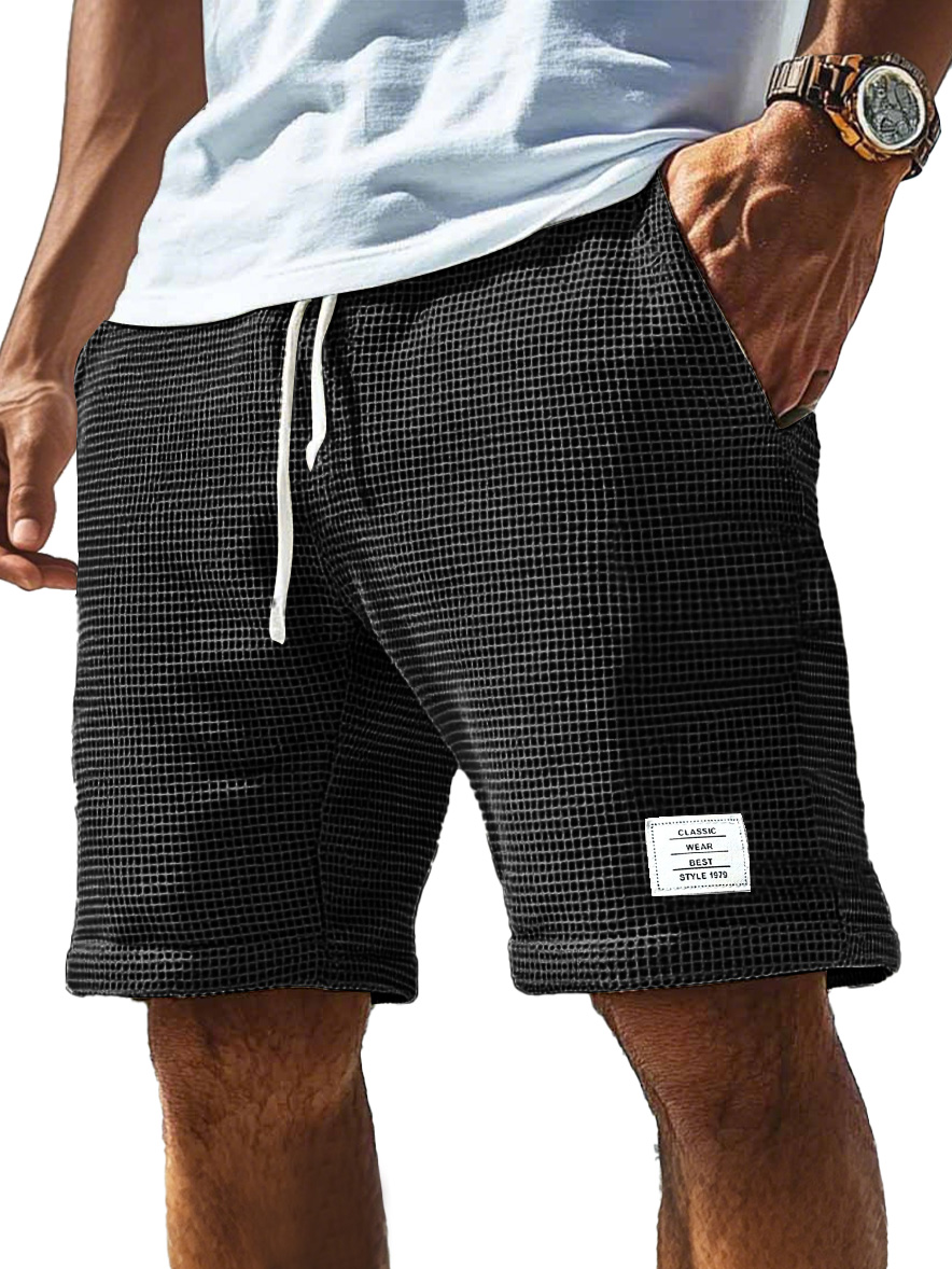 Herren Alltags Waffel Logo Kordelzug Komfort Shorts-ZierMode