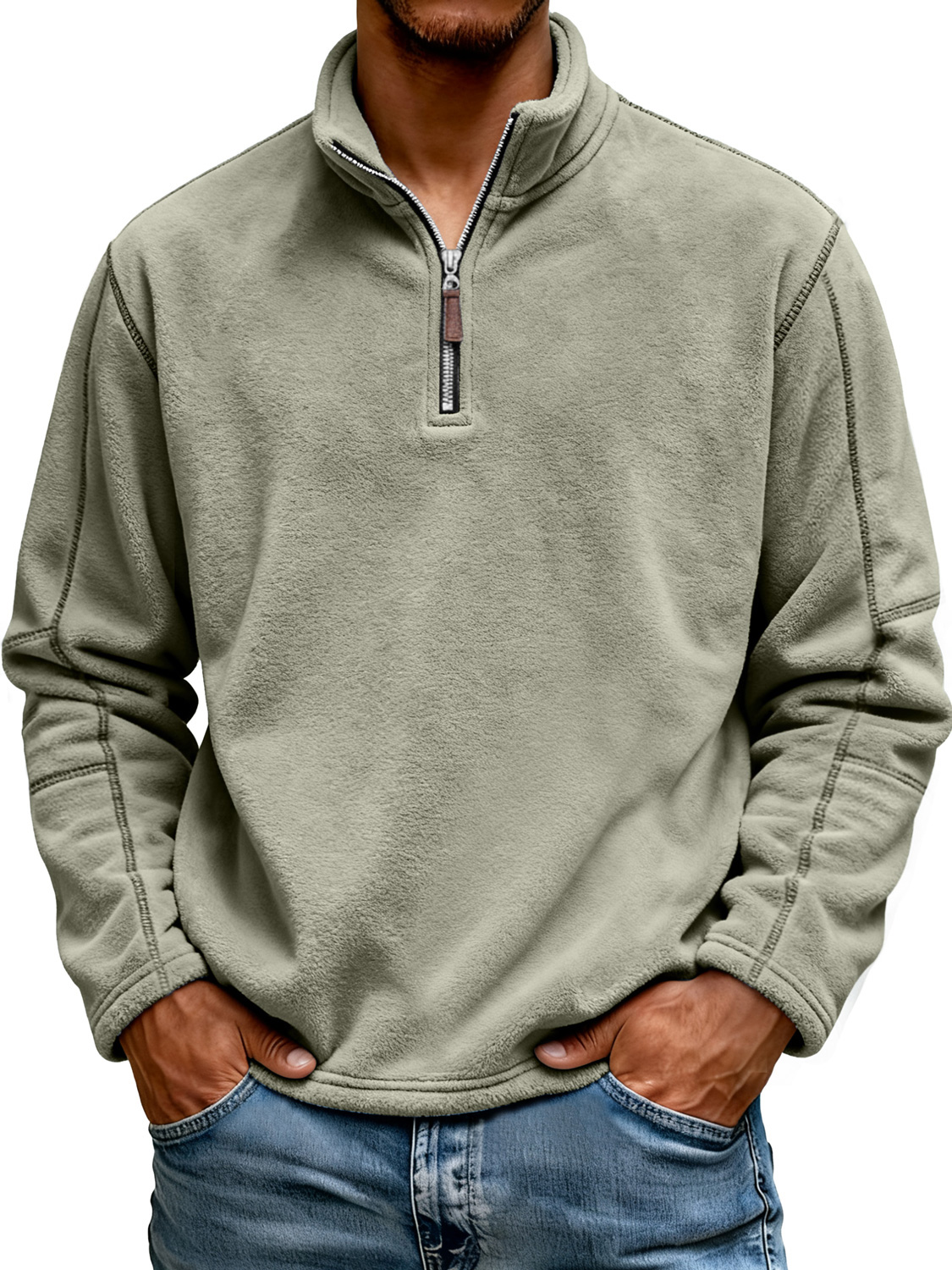 Herrenmode Polar Fleece Stehkragen Reißverschluss Freizeit Sweatshirt-deurabatt