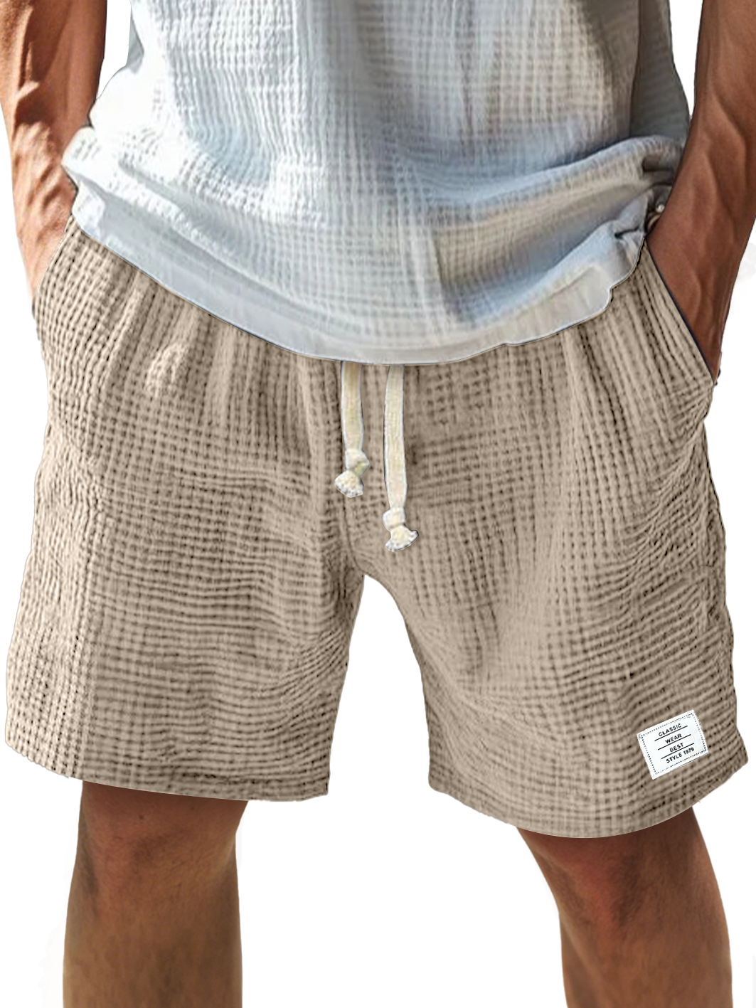 Herren Alltags-Textur Besticktes Logo Elastischer Bund Mit Kordelzug Komfort Shorts-ZierMode