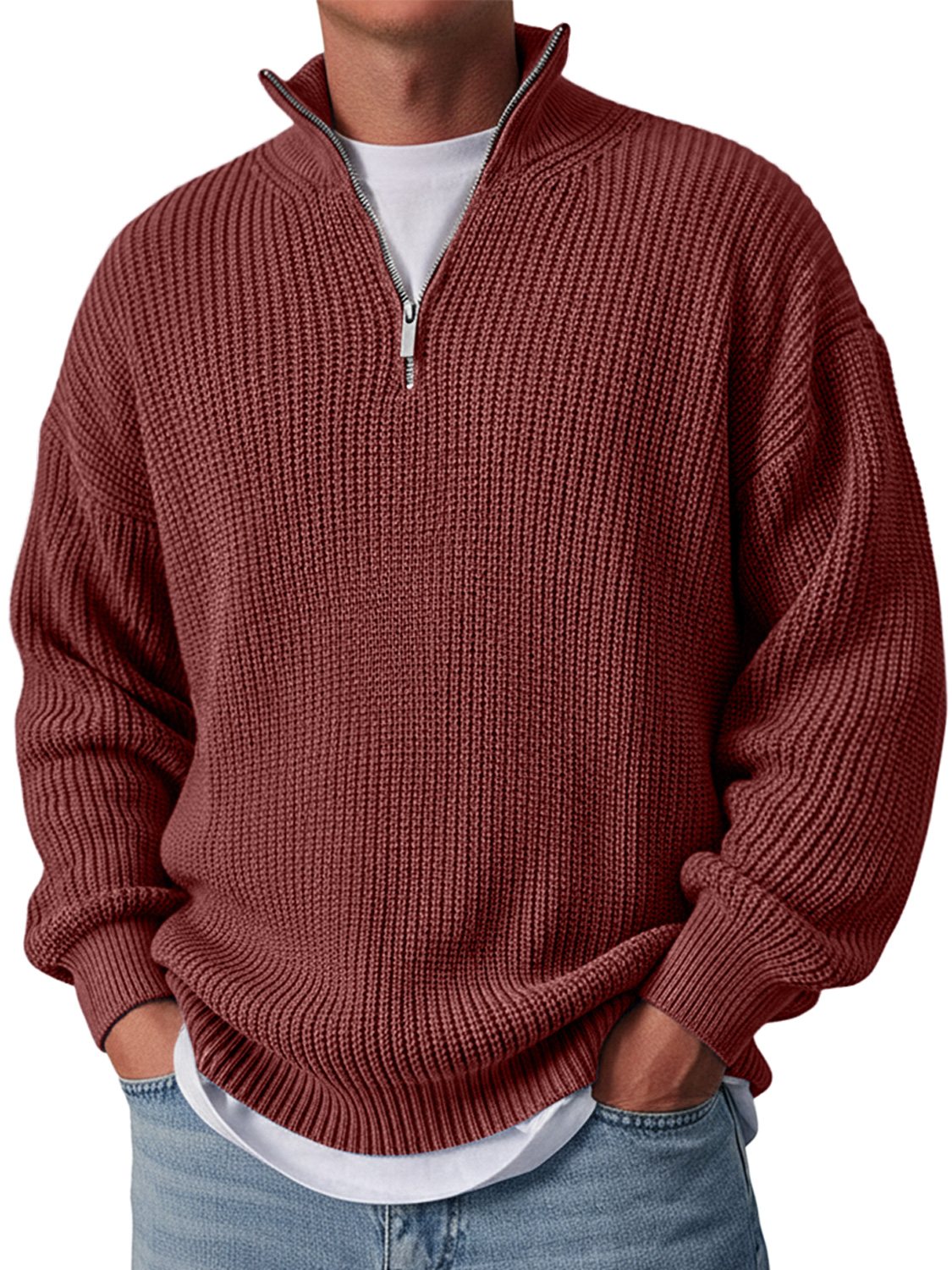 Herren Einfacher Lässiger Lockere Stehkragen Reißverschluss Einfarbiger Pullover-deurabatt
