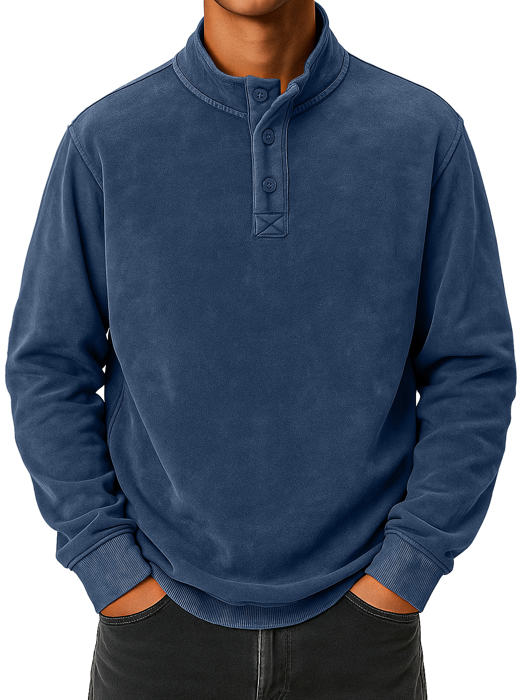 Herren Vintage abgenutzter Stehkragen Knopf-down bequemer Sweatshirt-deurabatt