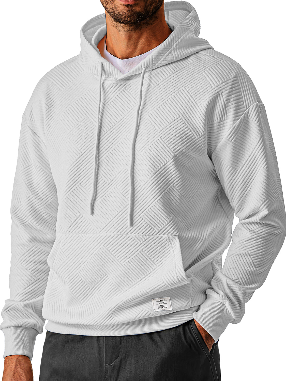 Herren Alltags Einfach Texturiertes Besticktes Logo Kapuzenpullover mit langen Ärmeln-deurabatt