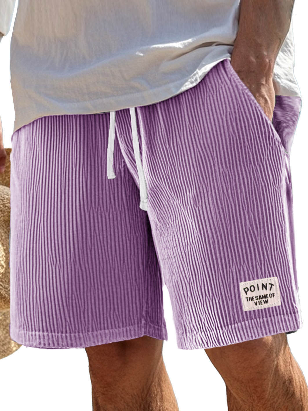 Herrenmode Freizeit Shorts aus geripptem Stoff mit Taschen und gesticktem Logo-ZierMode