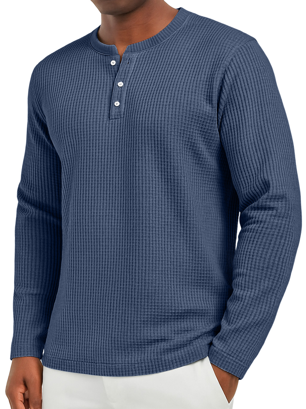 Herren Alltags Waffel Freizeit Button-Down Langarm Henley-deurabatt