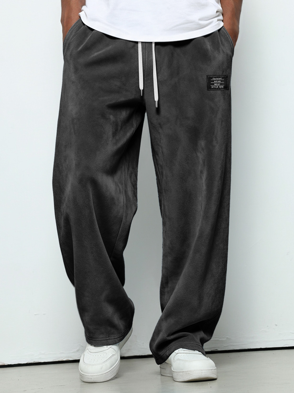 Herren einfache Wildleder bestickte Logo lockere einfarbige Hose-deurabatt