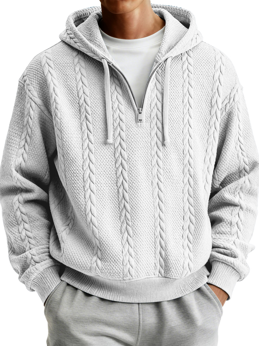 Herren Einfacher Texturierter Lässiger Reißverschluss Kapuzenpullover-deurabatt