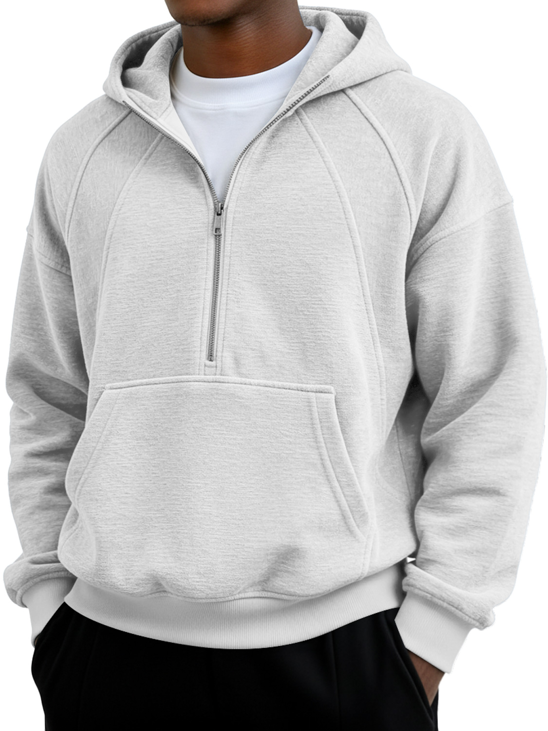 Herren Einfaches Raglanärmel Patchwork Reißverschluss Kapuzen Freizeit Tasche Sweatshirt-deurabatt