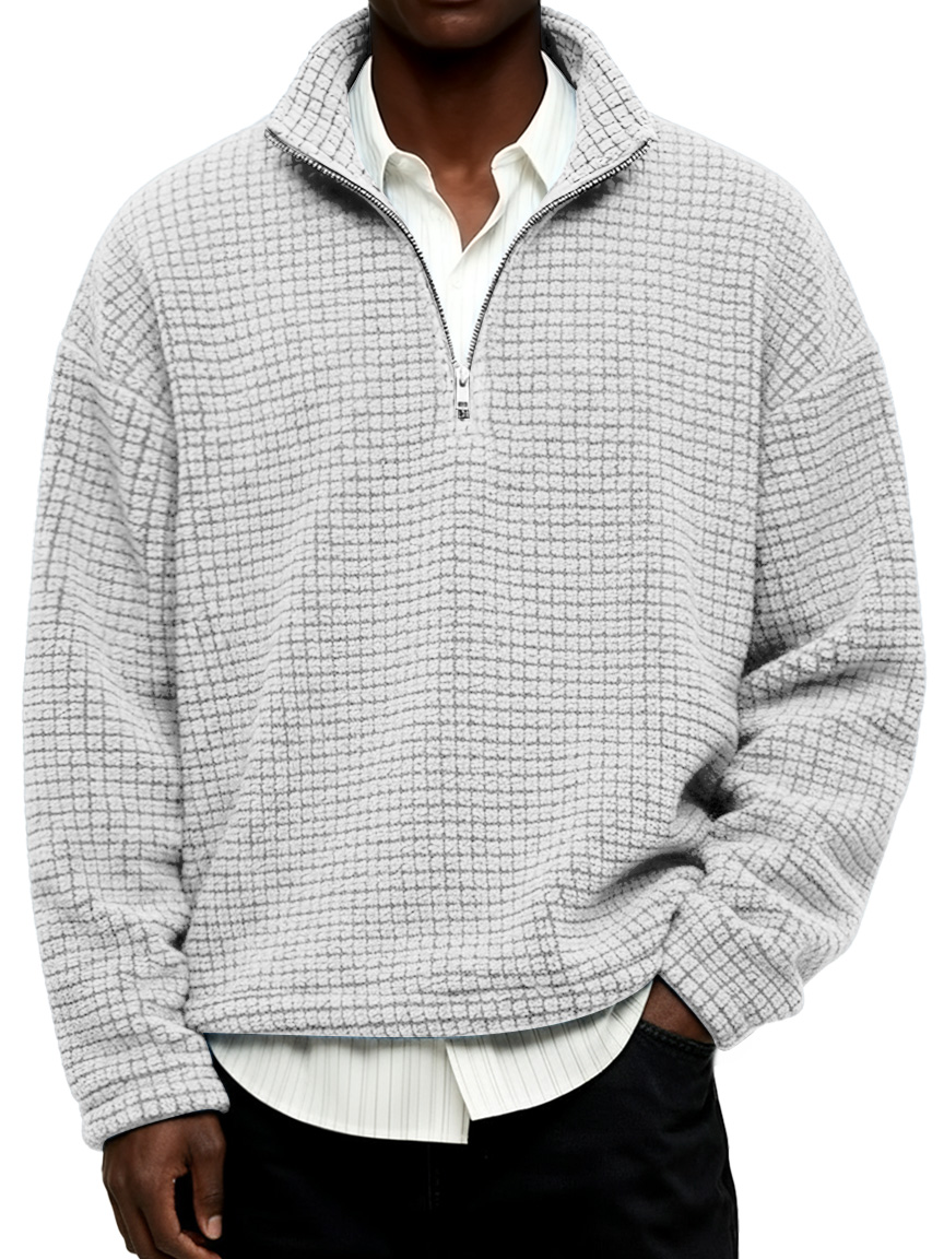 Herren Daily Textured Stehkragen Reißverschluss Freizeit Sweatshirt-deurabatt