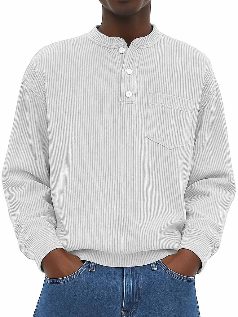 Herrenmode Freizeit Ribstoff Stehkragen Langarm Henley-Shirt-deurabatt