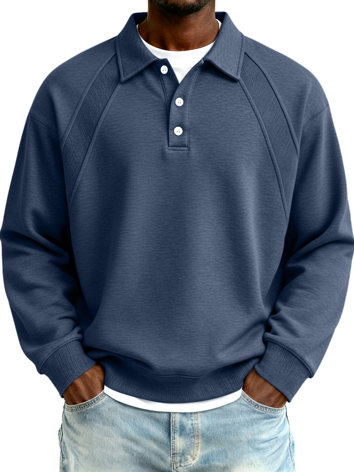 Herren Raglan-Ärmel Patchwork Freizeit Polo Sweatshirt-deurabatt