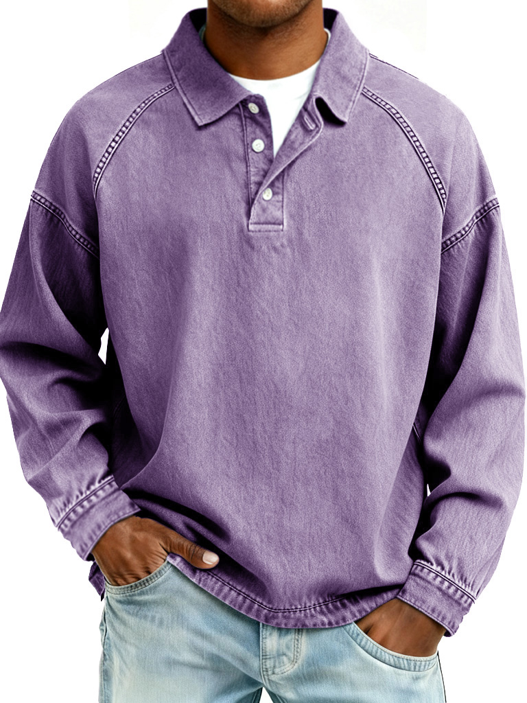🔥Letzte Chance 70% Rabatt - Herren Retro Mode Abgenutztes Raglan-Ärmel Revers Langarm Polo-Shirt-ZierMode