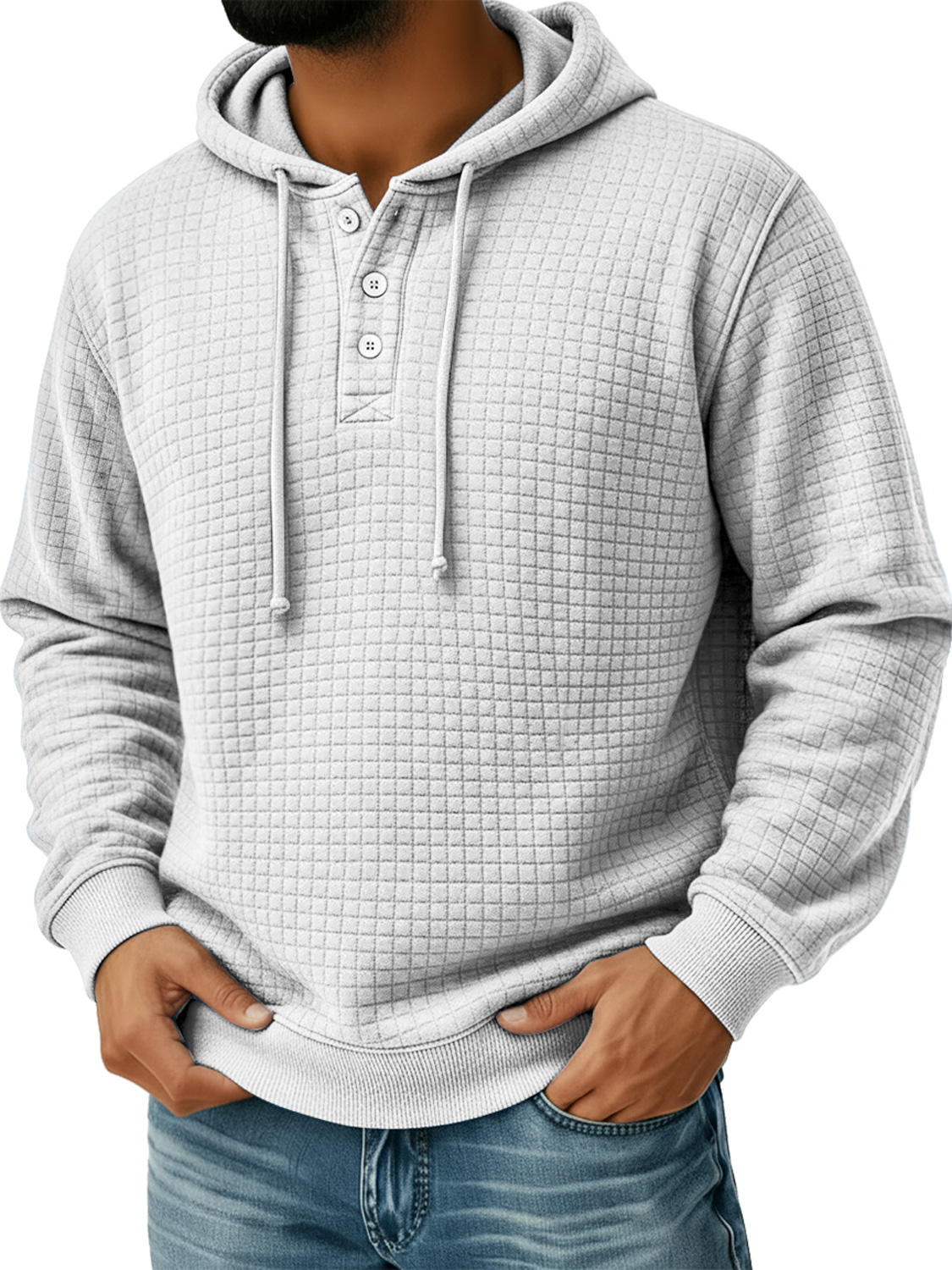 Herren Kleine Karierte Knopf Kapuzen Freizeit Lockere Sweatshirt-deurabatt