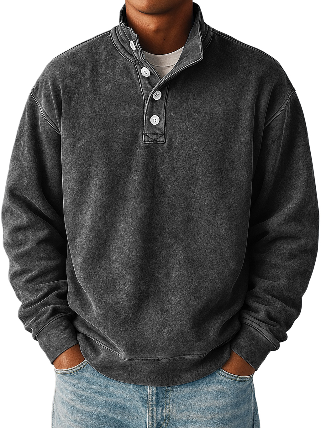 Herren Daily Retro Stehkragen Knopf Freizeit Sweatshirt-deurabatt