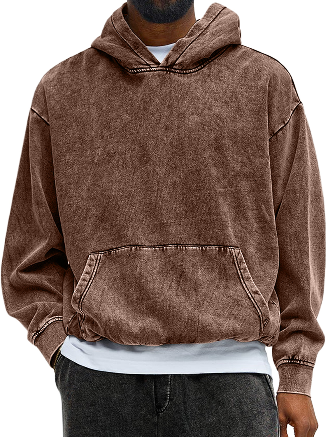 Herren Vintage gewaschenes Baumwoll-Hoodie mit langen Ärmeln-deurabatt