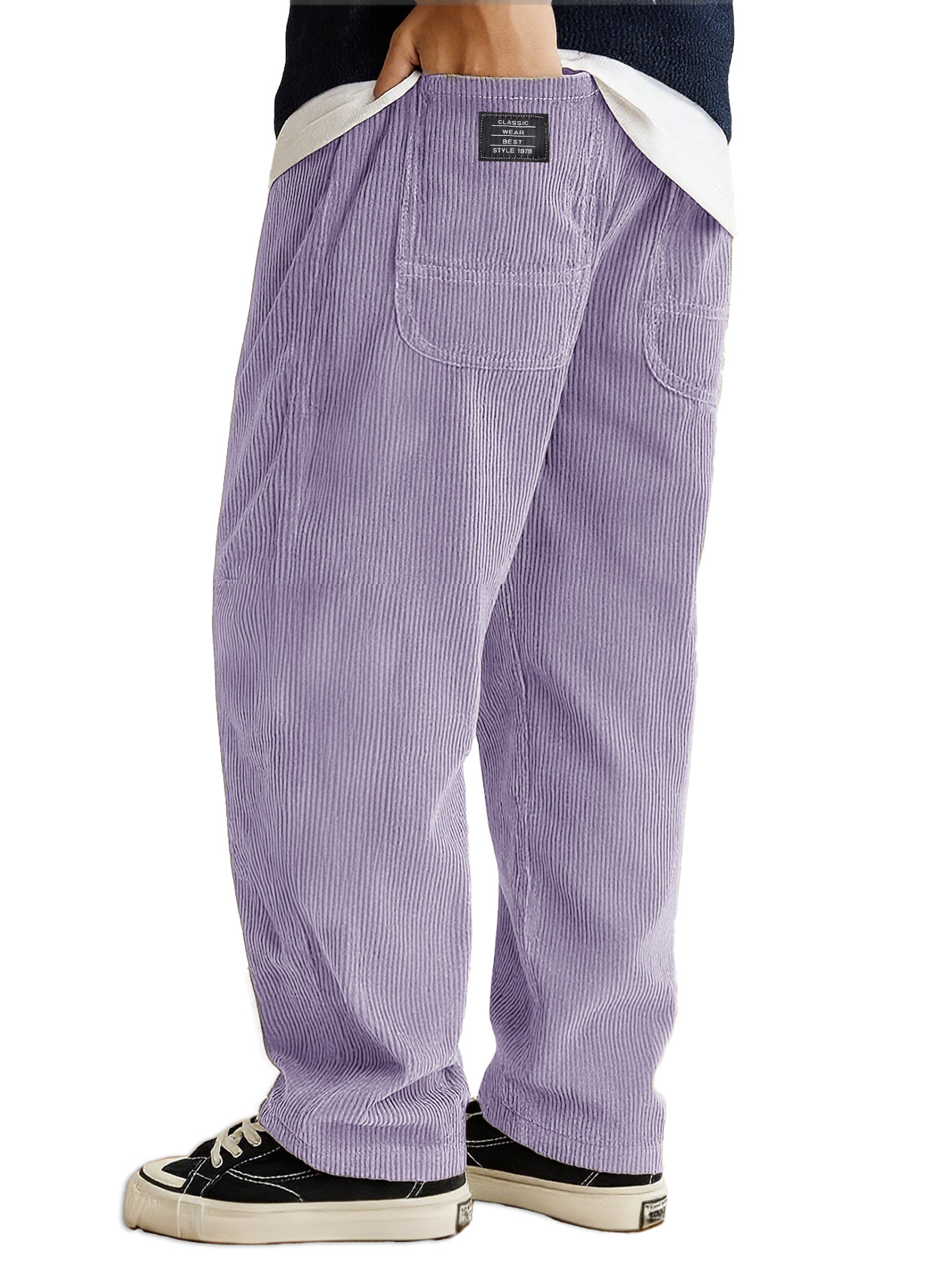 Herrenmode Tägliche Lockere Cordstoff Ribbed Oberfläche Besticktes Logo Kordelzug Lockere Elastische Taille Taschenhose-ZierMode