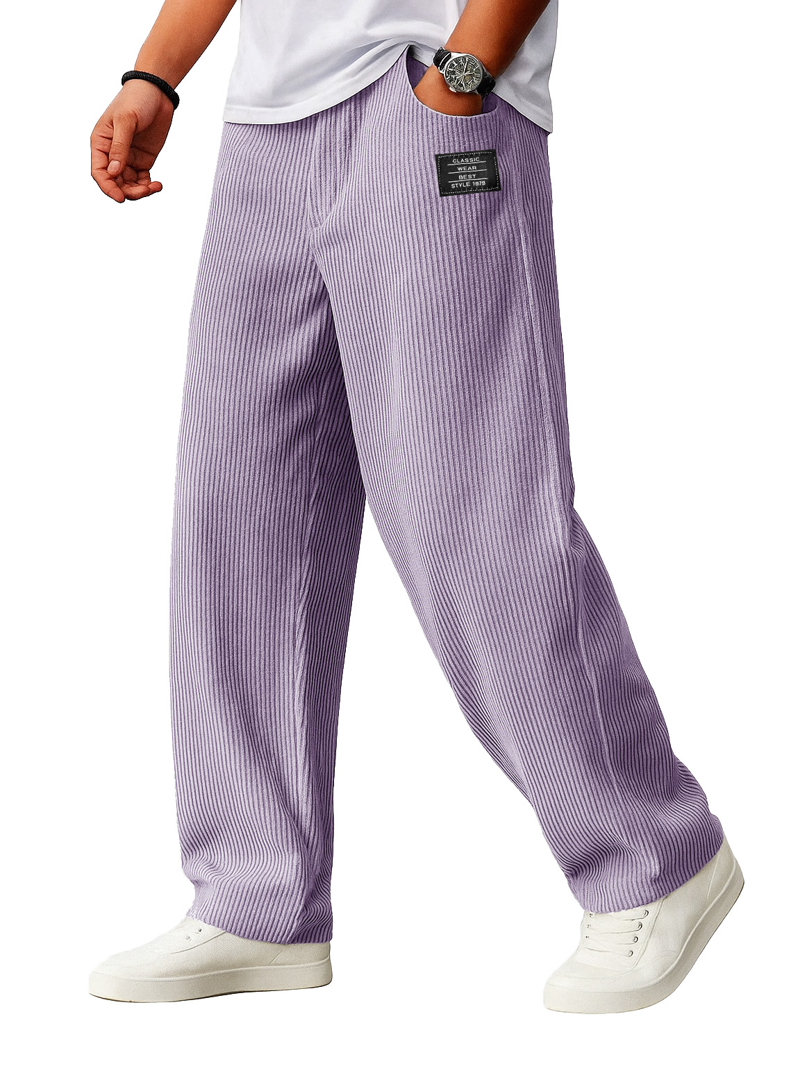 Herren lockere Mode Cordstoff gerippter Stoff besticktes Logo Kordelzug lockere elastische Taille Taschenhose-ZierMode