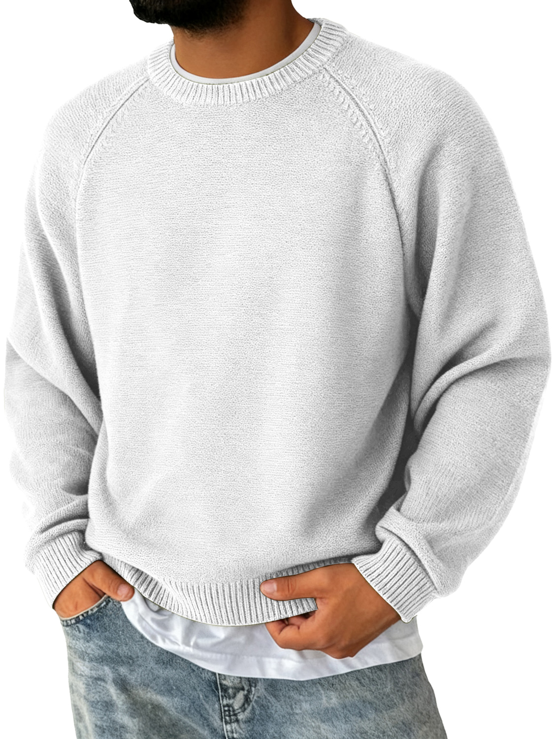Herren Einfacher Rundhalsausschnitt Raglanärmel Freizeit Bequemer Pullover-deurabatt
