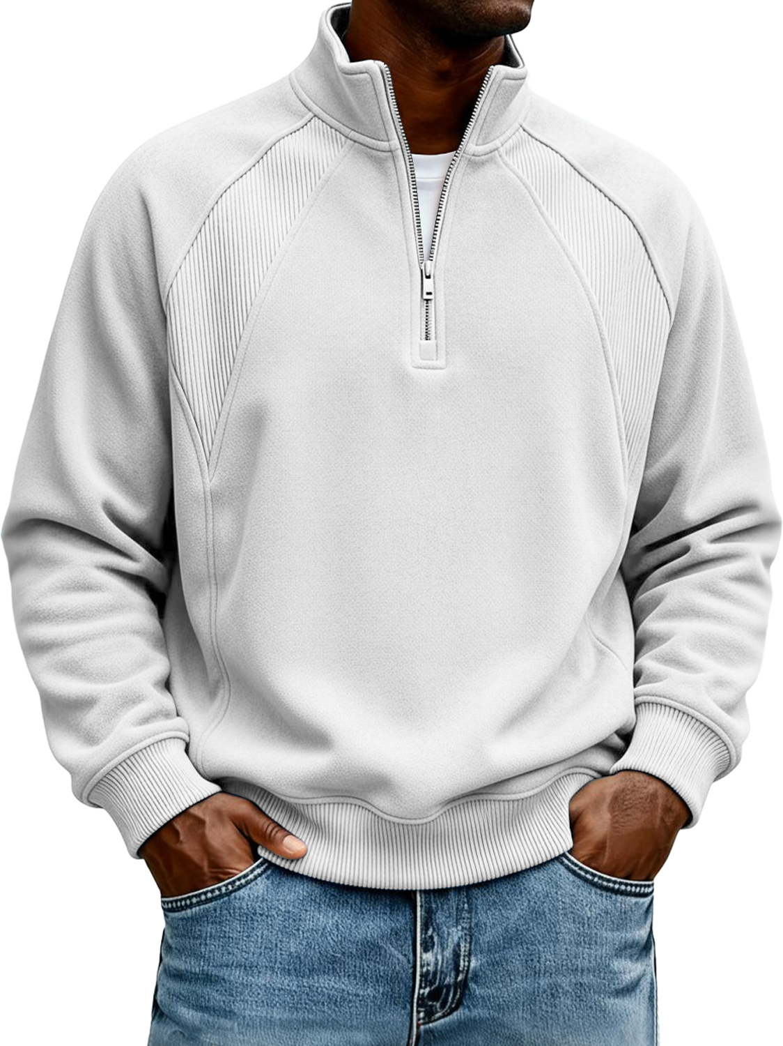Herren-Sweatshirt mit Stehkragen und Reißverschluss, Raglanärmel-deurabatt