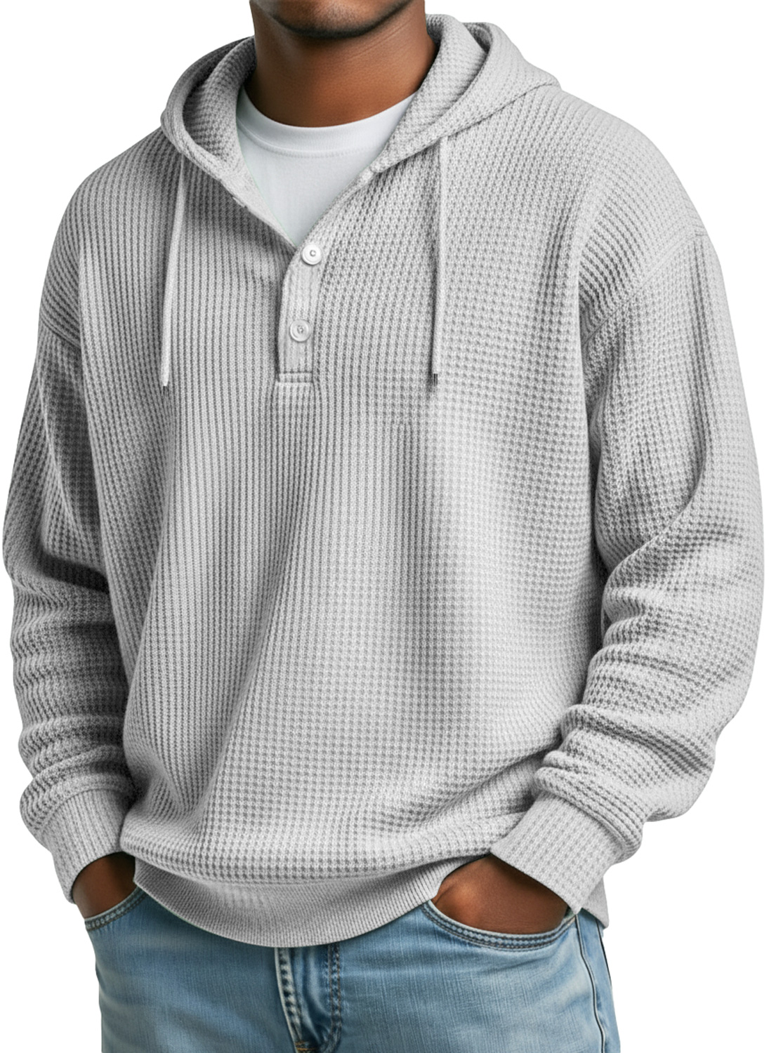 Herren Waffel Freizeit Kapuzenknopf Lockere Sweatshirt-deurabatt
