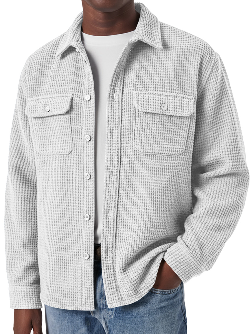 Herren Retro Waffel Doppel Taschen Lässige Lockere Langarmshirt-deurabatt