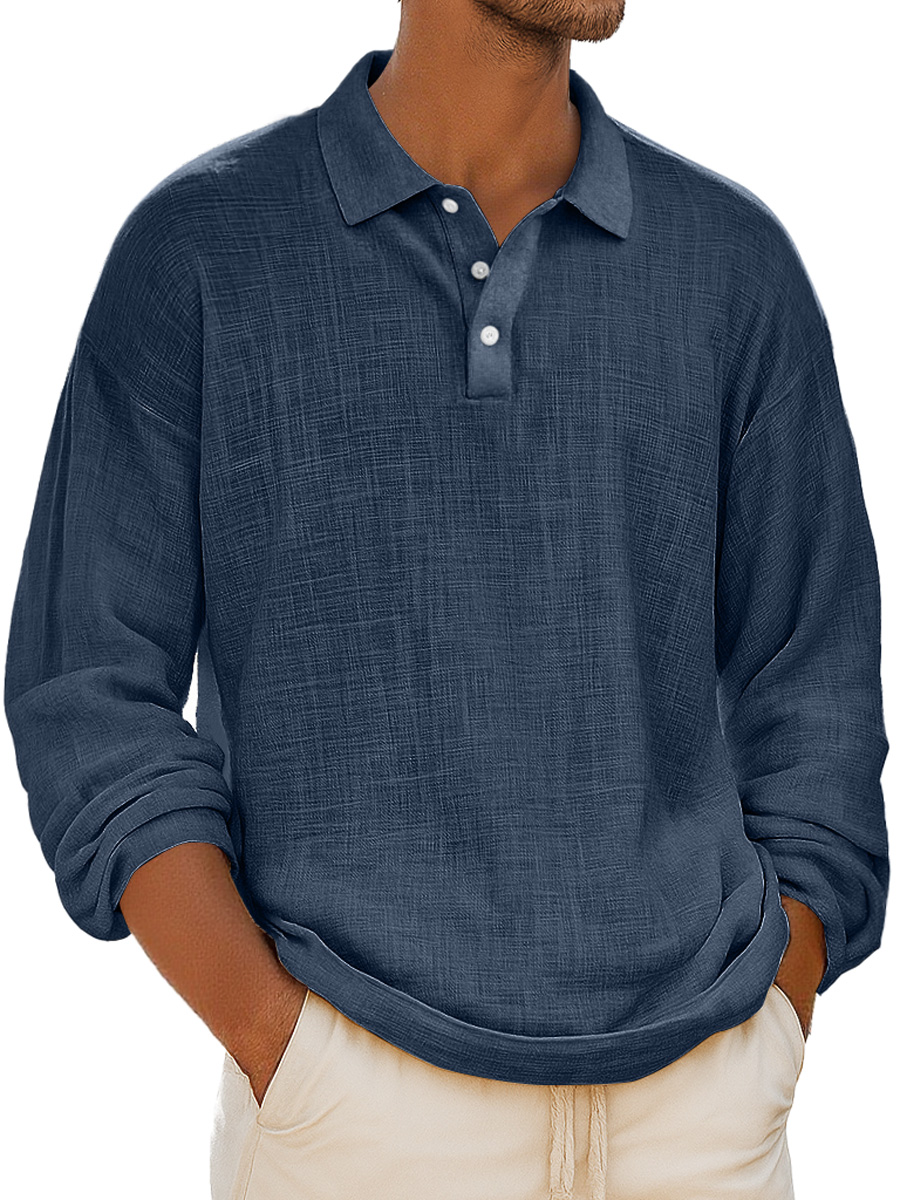 Herren Retro Alltag Kragen Knopf-Down Freizeit Bequem Langarm Polo-Shirt-deurabatt