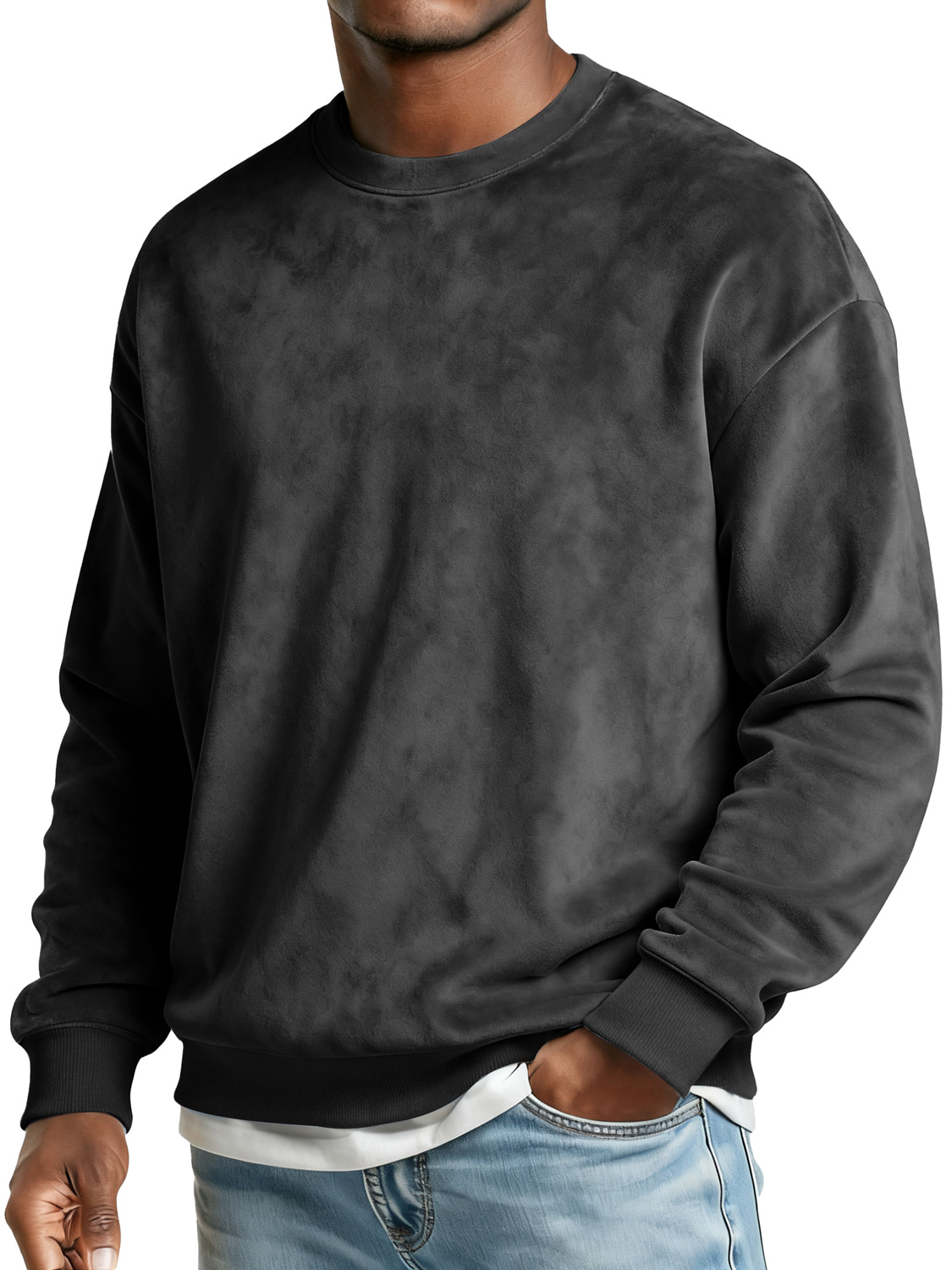 Herren Crew Neck Wildleder Freizeit Bequem Sweatshirt-deurabatt