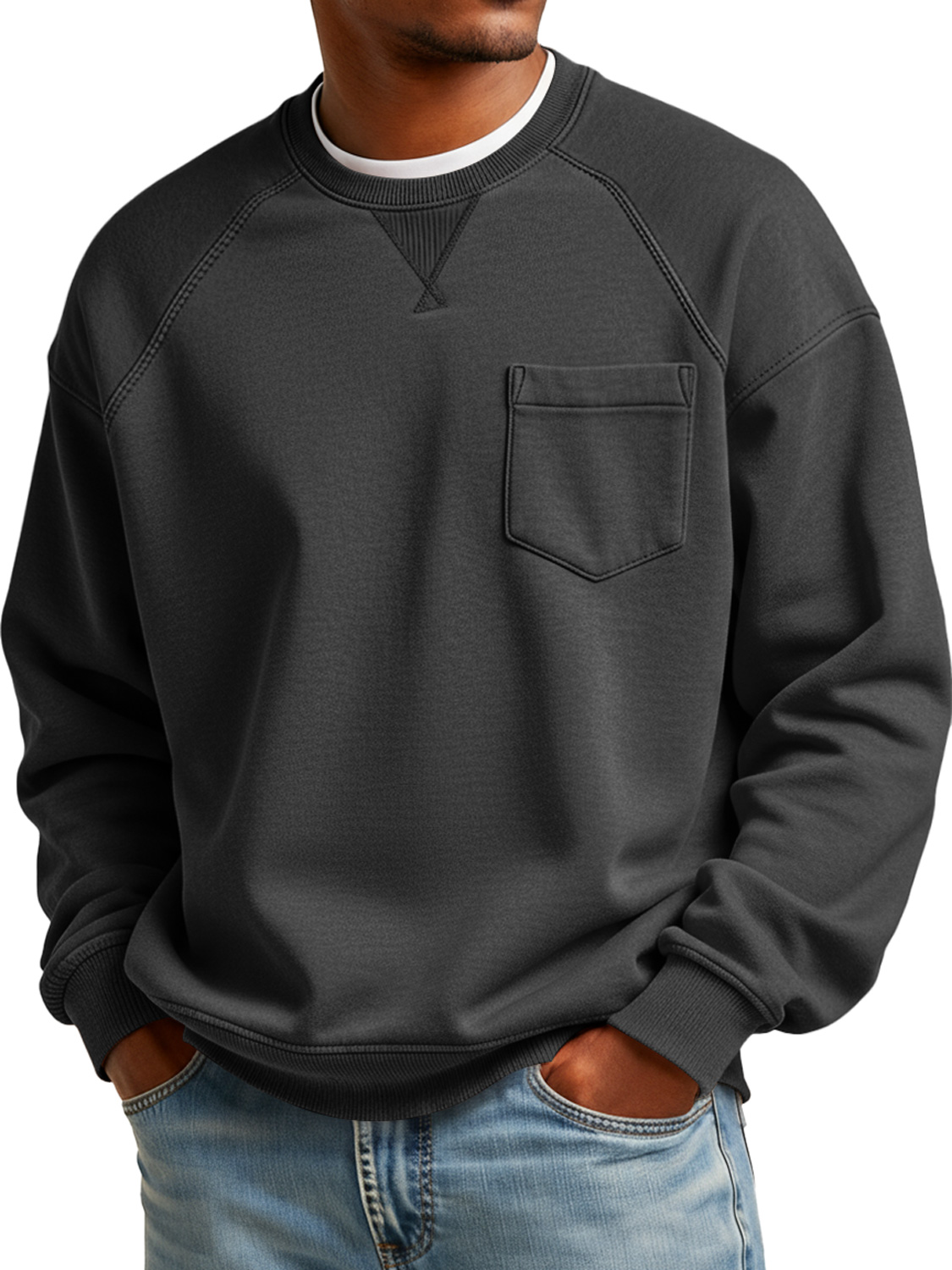 Herren Einfaches Rundhals-Patchwork Lässiges Weites Sweatshirt-deurabatt