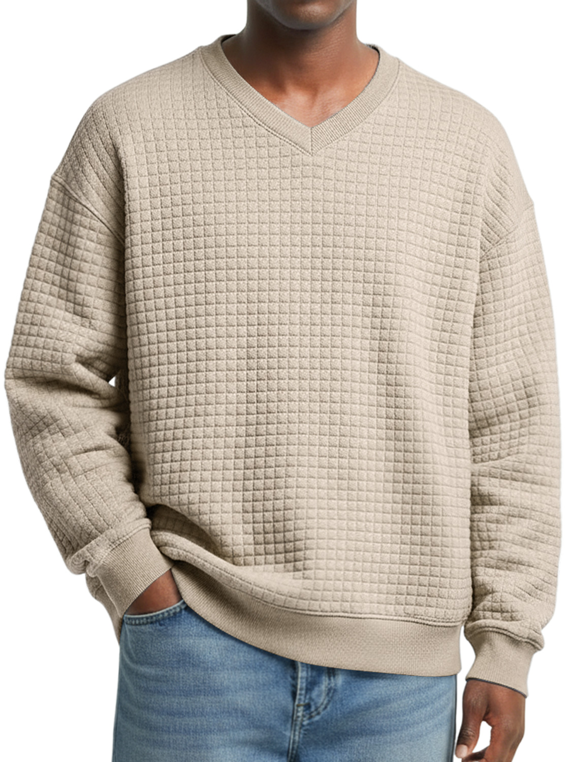 Herren V-Ausschnitt Kleine Karomuster Einfache Freizeit Sweatshirt-deurabatt