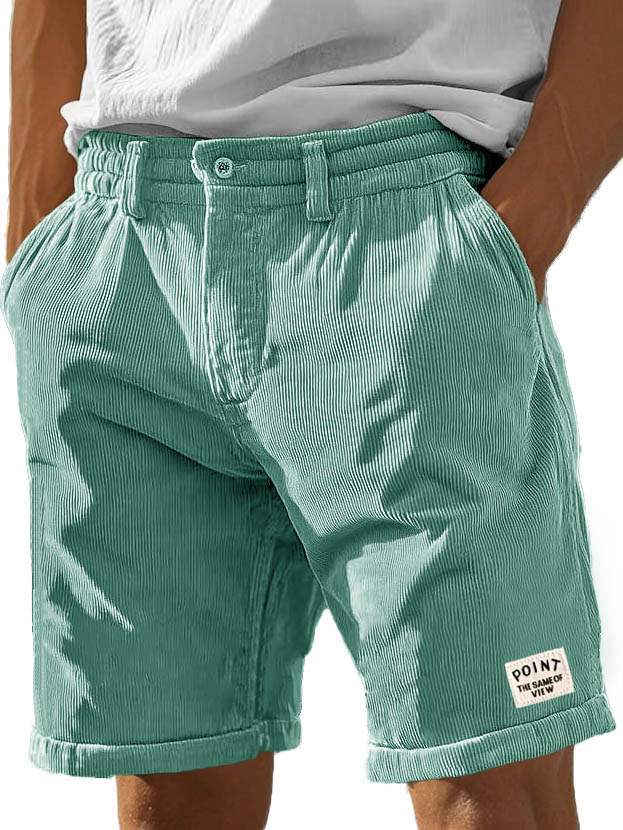 Herrenmode Freizeit Corduroy Logo bestickte Taschen Schnürshorts-ZierMode