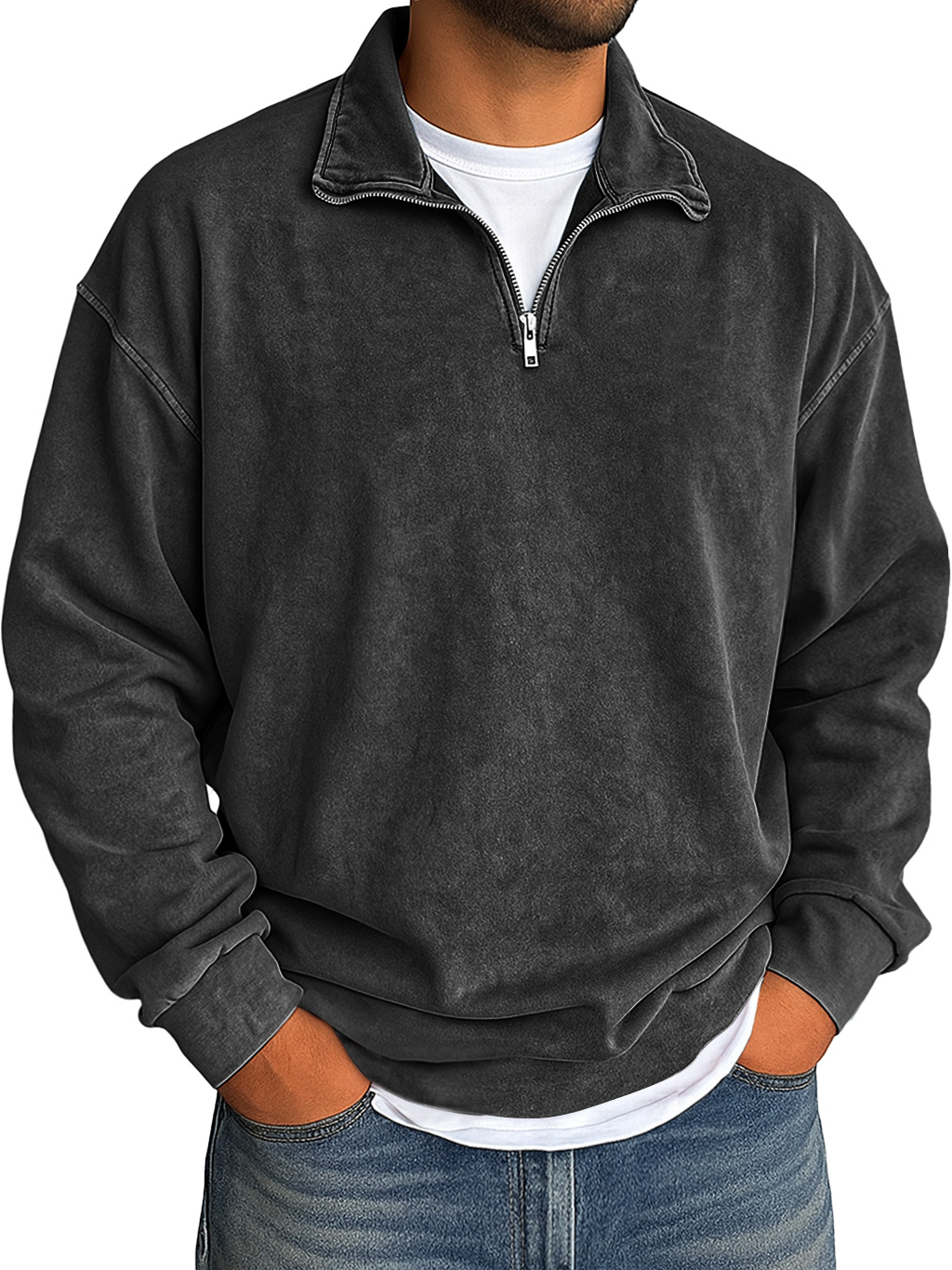 Herren Retro Daily Stehkragen Reißverschluss Gebraucht Hoodie-deurabatt