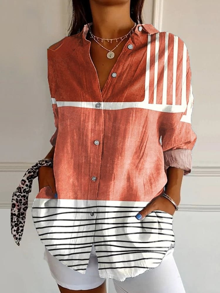 Bluse mit floralem Print und klassischem Hemdkragen aus Baumwolle und Leinen