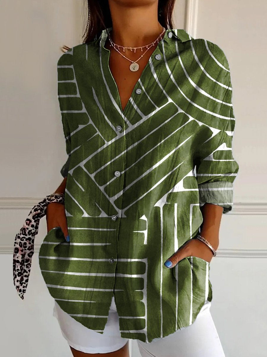 Bluse mit floralem Print und klassischem Hemdkragen aus Baumwolle und Leinen