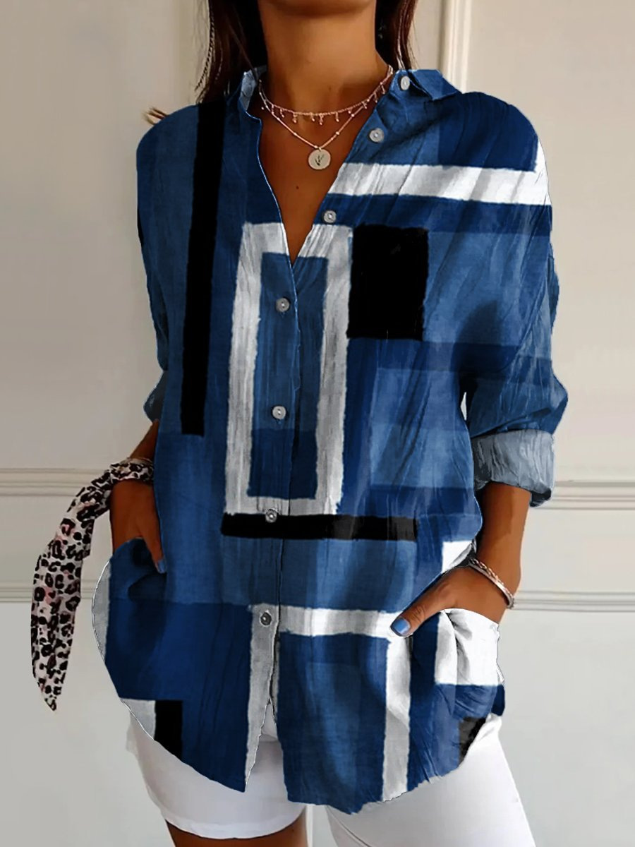 Bluse mit floralem Print und klassischem Hemdkragen aus Baumwolle und Leinen