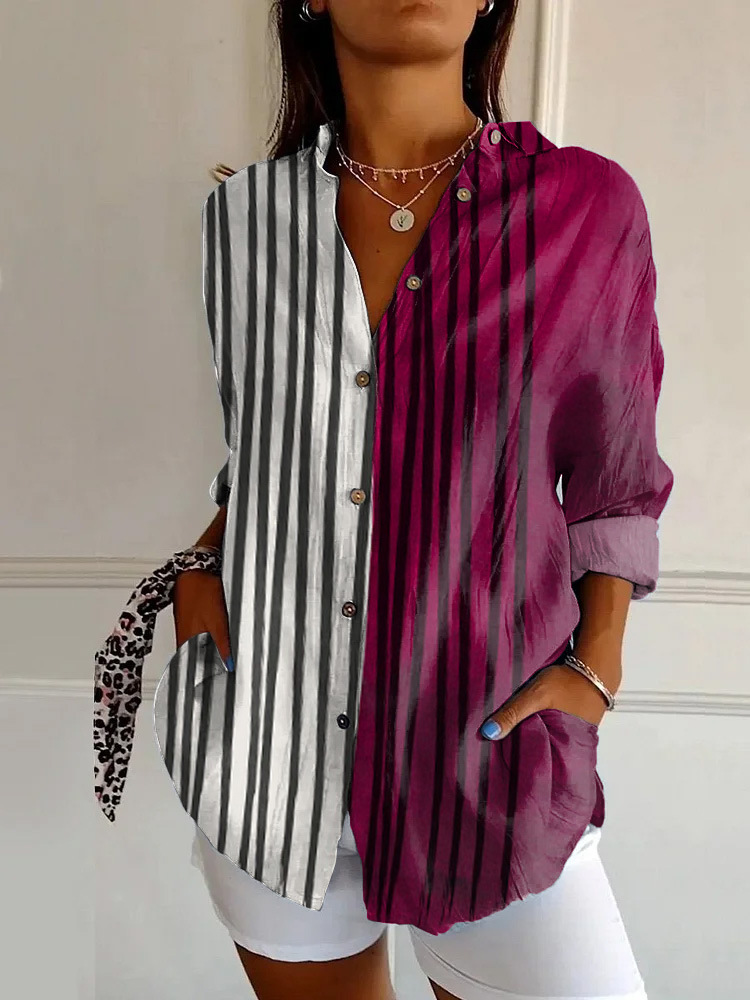 Bluse mit floralem Print und klassischem Hemdkragen aus Baumwolle und Leinen