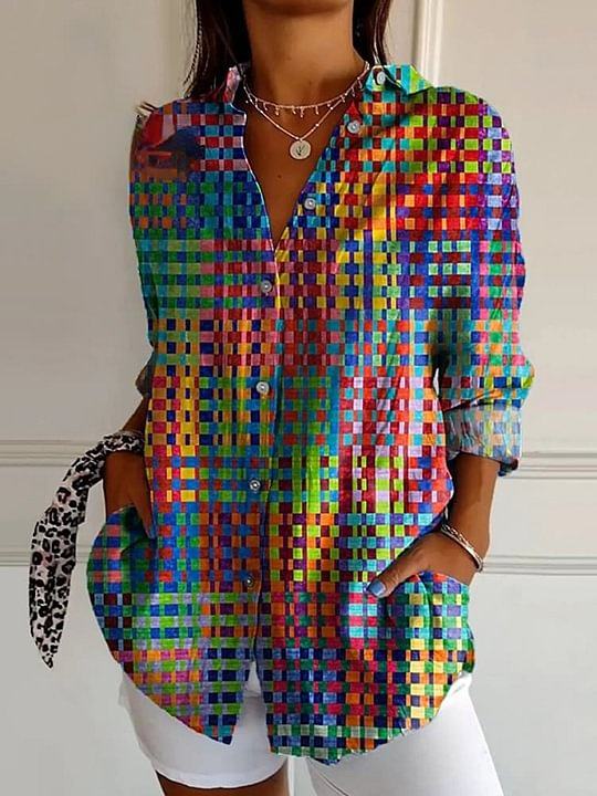 Bluse mit floralem Print und klassischem Hemdkragen aus Baumwolle und Leinen
