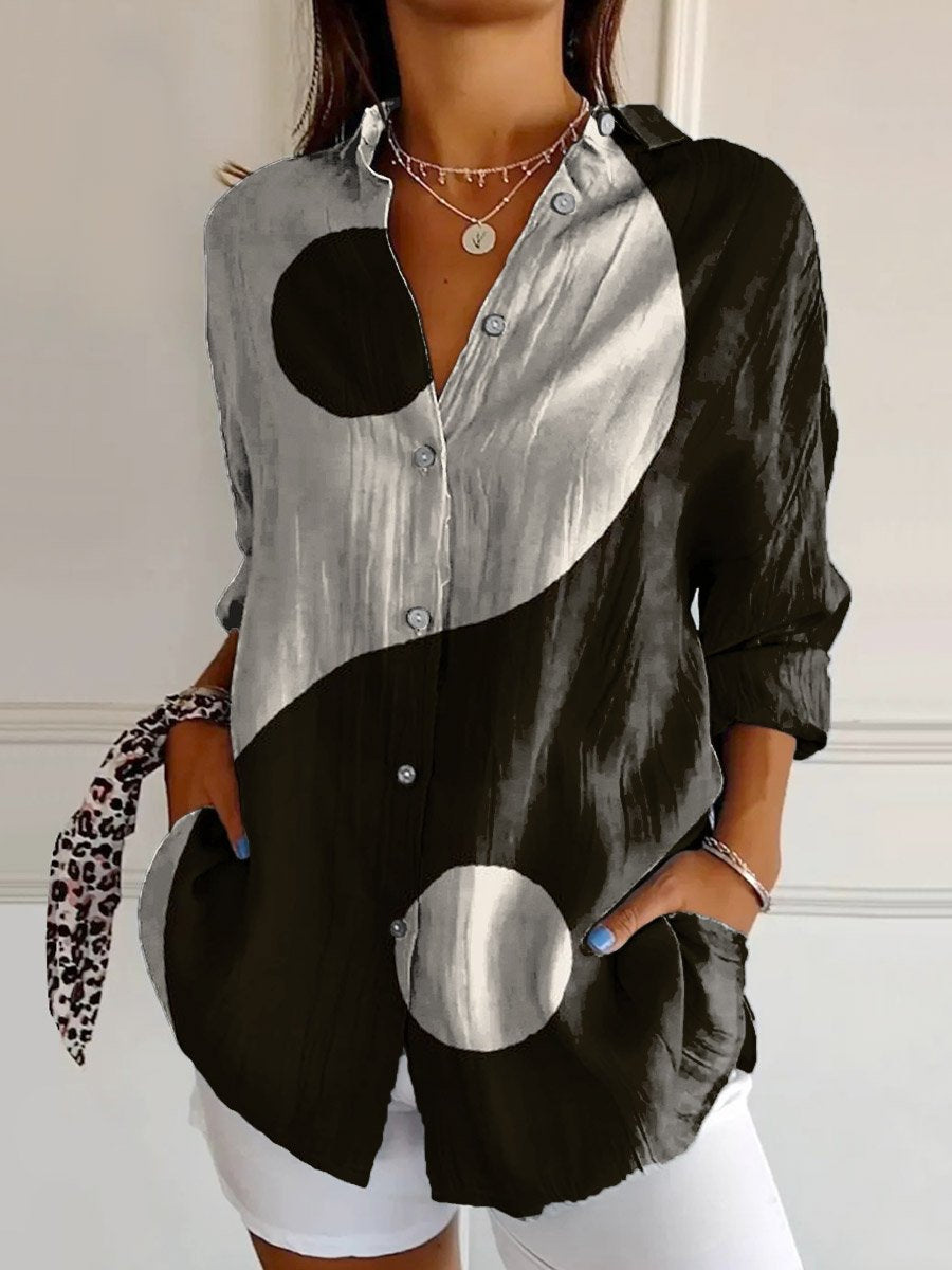 Bluse mit floralem Print und klassischem Hemdkragen aus Baumwolle und Leinen