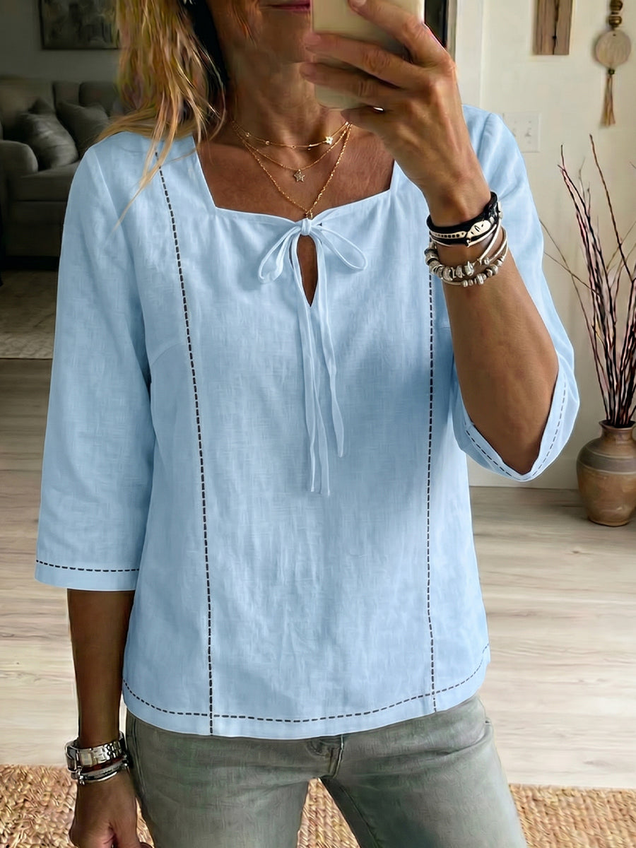 New Arrivals🔥Women's Square-neck Ties Half-sleeve Cotton Shirt