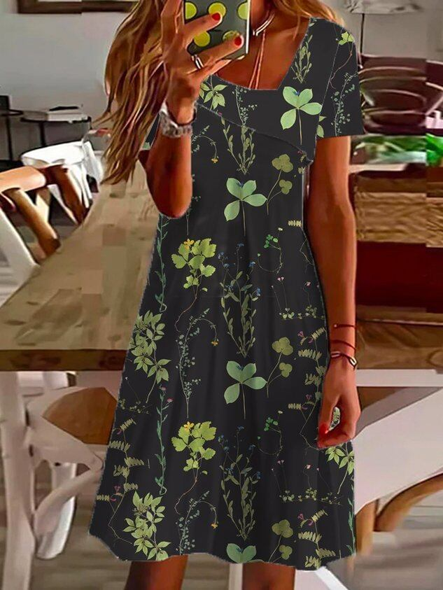 Women's Round Neck Short Sleeve Floral Print Dress