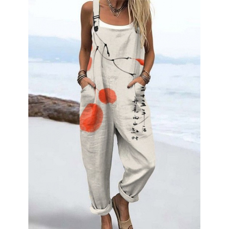 Bedruckter lockerer Overall | Damen Casual Ärmelloser Jumpsuit