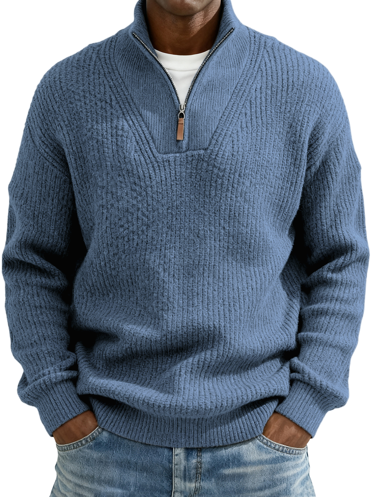 Herren Komfort Texturiertes Viertelzip Pullover Weihnachtspullover-deurabatt