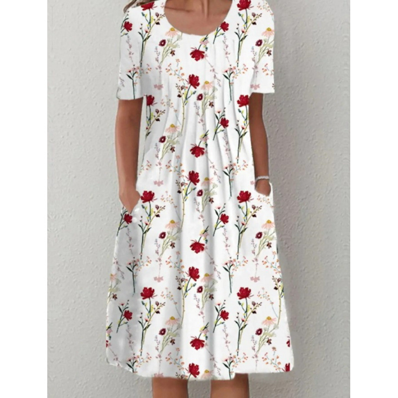 Women's Round Neck Short Sleeve Floral Print Dress