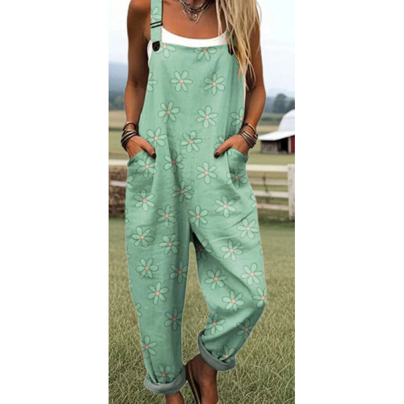 Bedruckter lockerer Overall | Damen Casual Ärmelloser Jumpsuit