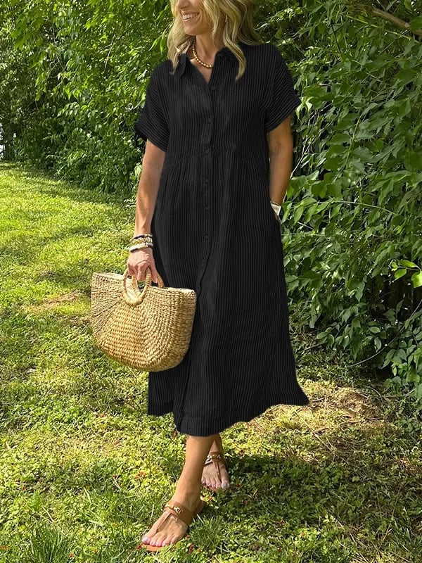 🔥 Gestreiftes Hemdblusenkleid mit Reverskragen und Knopfleiste | Mit praktischen Taschen